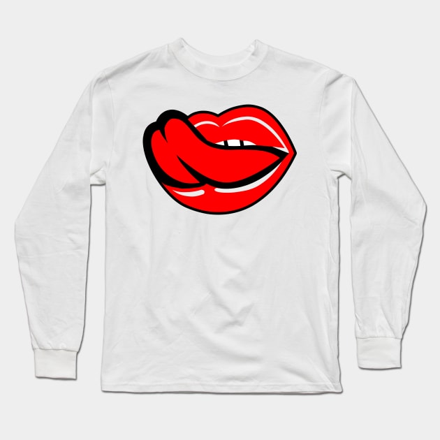 Red Lips And Tongue Long Sleeve T-Shirt by babydollchic